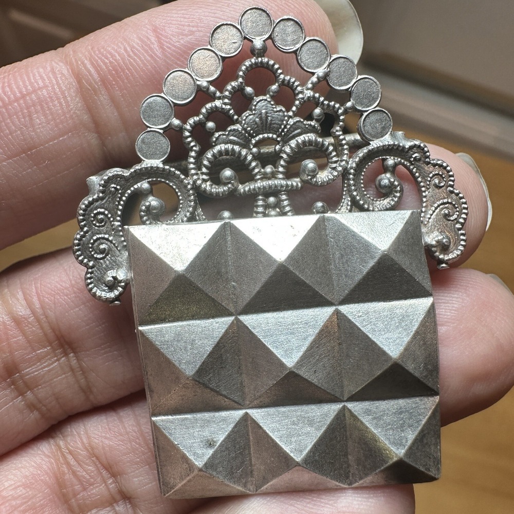 VTG Art Deco Buckle 1.75 Inch France Filigree Geometric Design 925 Sterling 9.2g